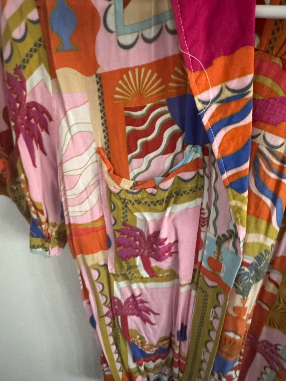 Anthropologie Pink and Orange Printed Short-Sleeve Button Blouse - Picture 3 of 4